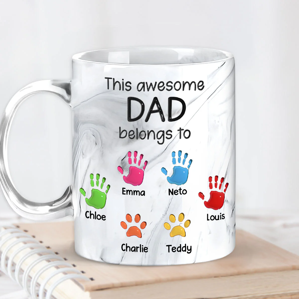 This Awesome Dad Grandpa Belongs To - Personalized Custom Grey Marble Mug - Image 4