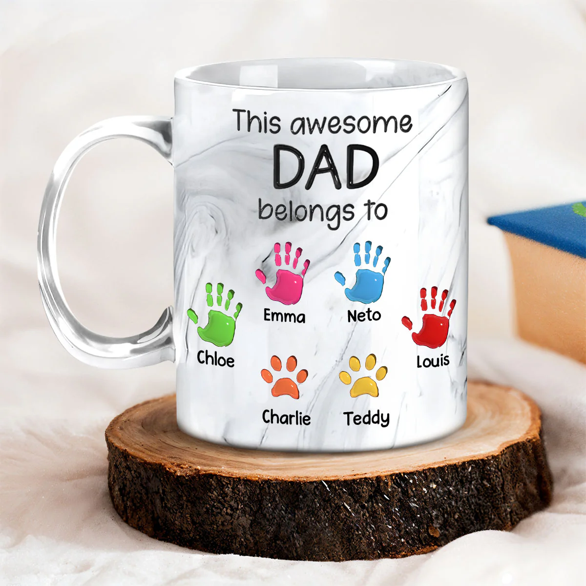 This Awesome Dad Grandpa Belongs To - Personalized Custom Grey Marble Mug - Image 5