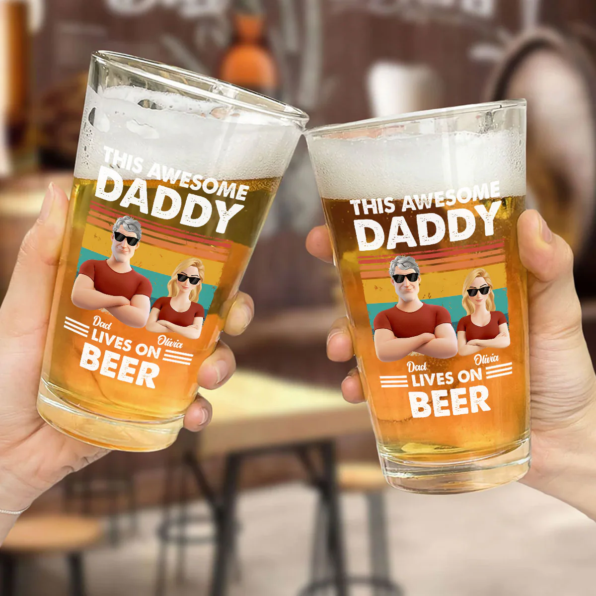 This Awesome Dad Lives On Beer - Personalized Custom Beer Glass - Image 4