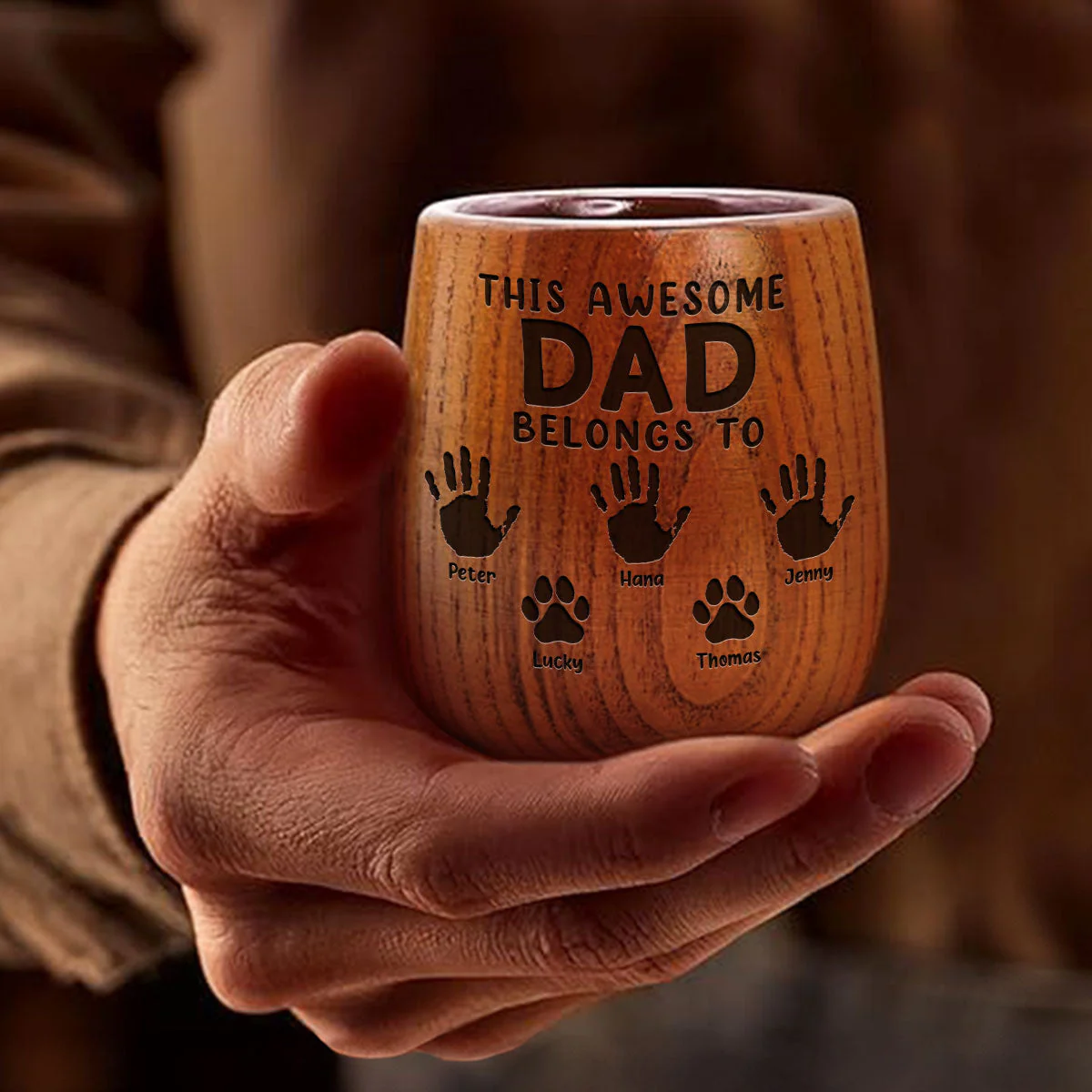 This Awesome Daddy Belongs To - Personalized Custom Engraved Wooden Whiskey Glass - Image 2