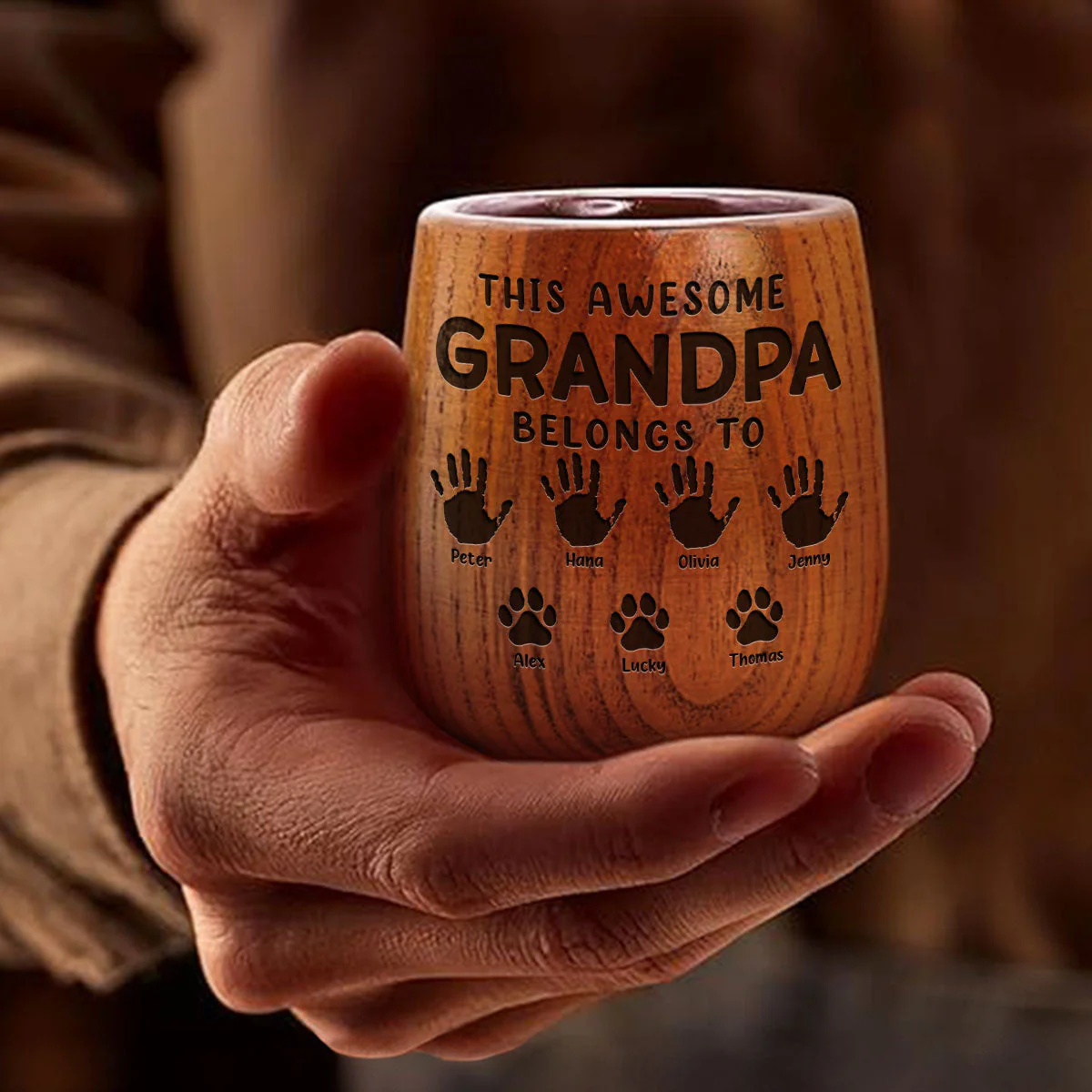 This Awesome Daddy Belongs To - Personalized Custom Engraved Wooden Whiskey Glass - Image 4
