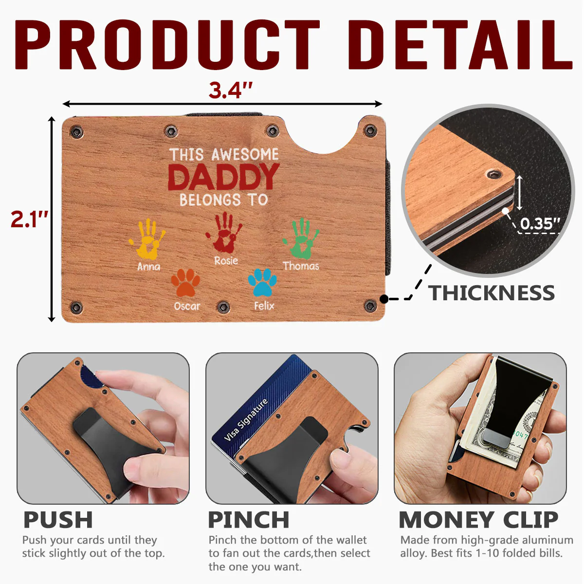 This Awesome Daddy Belongs To - Personalized Custom Wooden Card Holder - Image 5