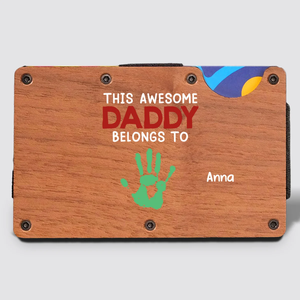 This Awesome Daddy Belongs To - Personalized Custom Wooden Card Holder - Image 6