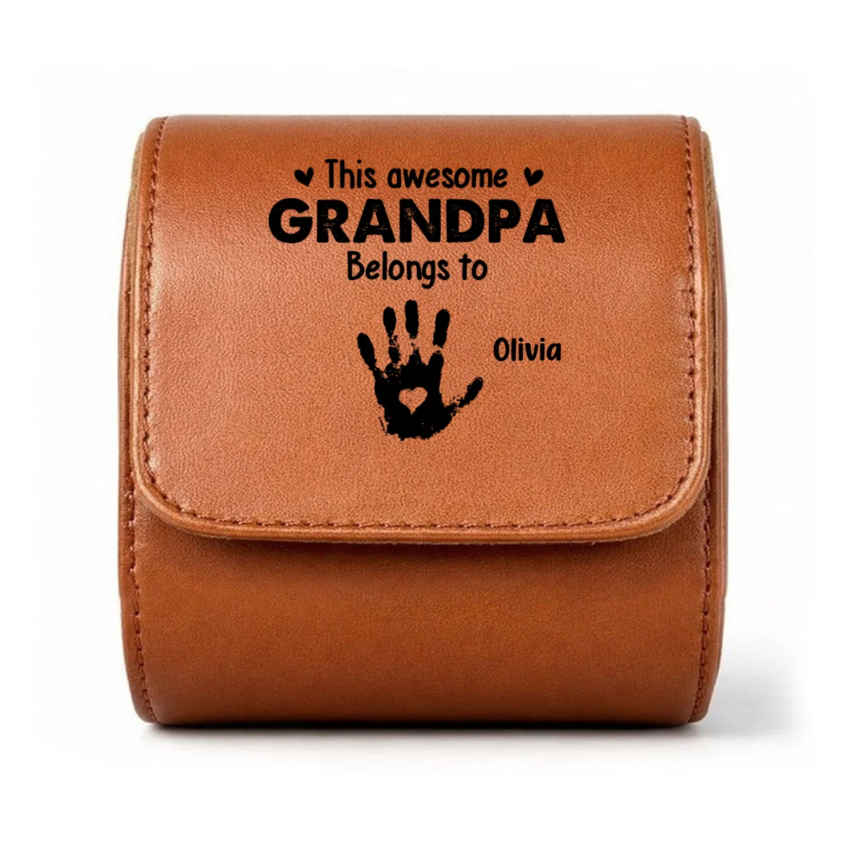 This Awesome Grandpa Belongs To - Personalized Custom Leather Watch Case - Image 8
