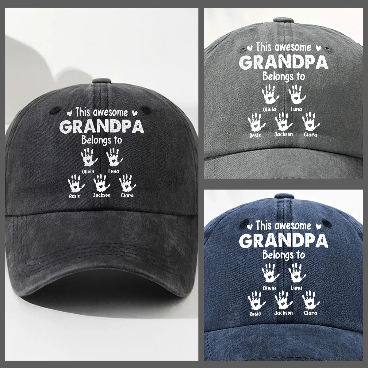 This Awesome Grandpa Belongs To - Personalized Custom Vintage Washed Denim Cap - Image 3