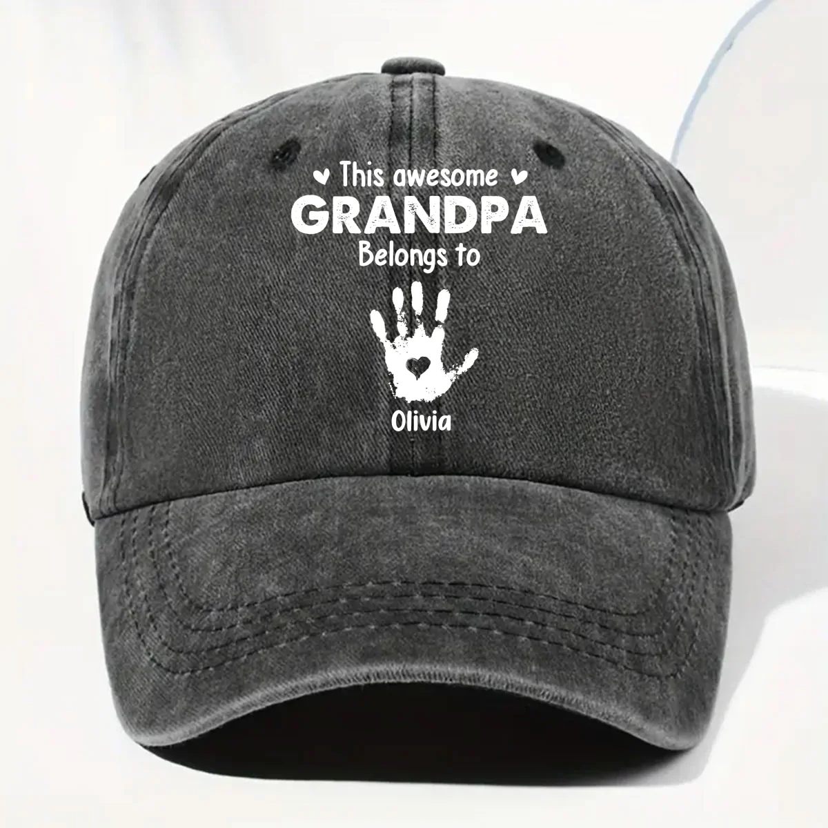 This Awesome Grandpa Belongs To - Personalized Custom Vintage Washed Denim Cap - Image 6