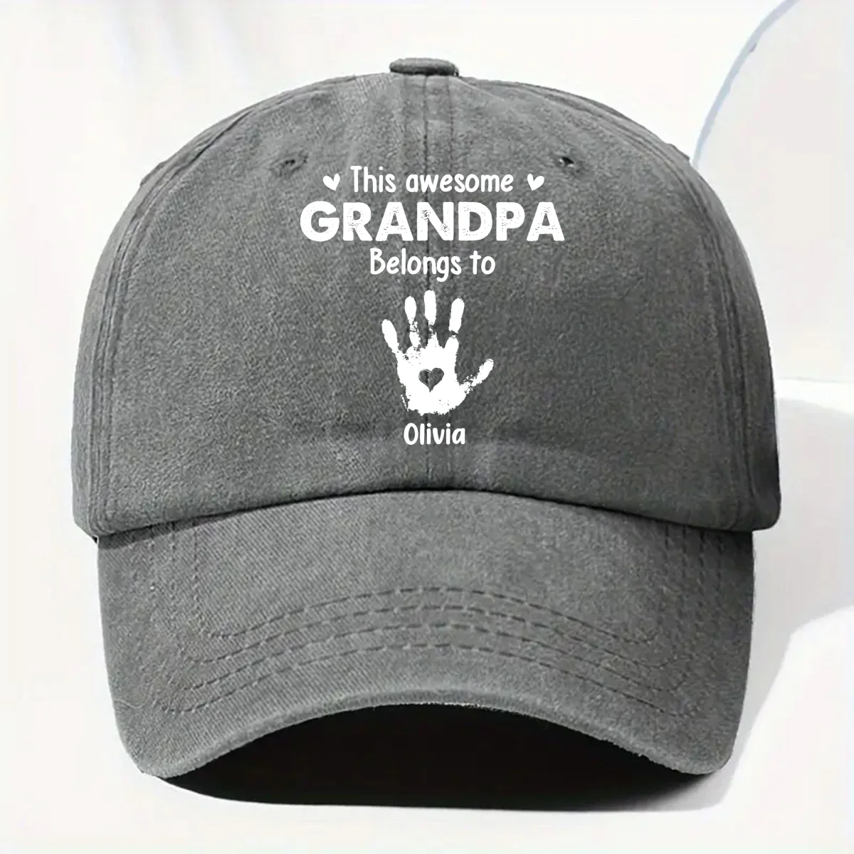 This Awesome Grandpa Belongs To - Personalized Custom Vintage Washed Denim Cap - Image 7
