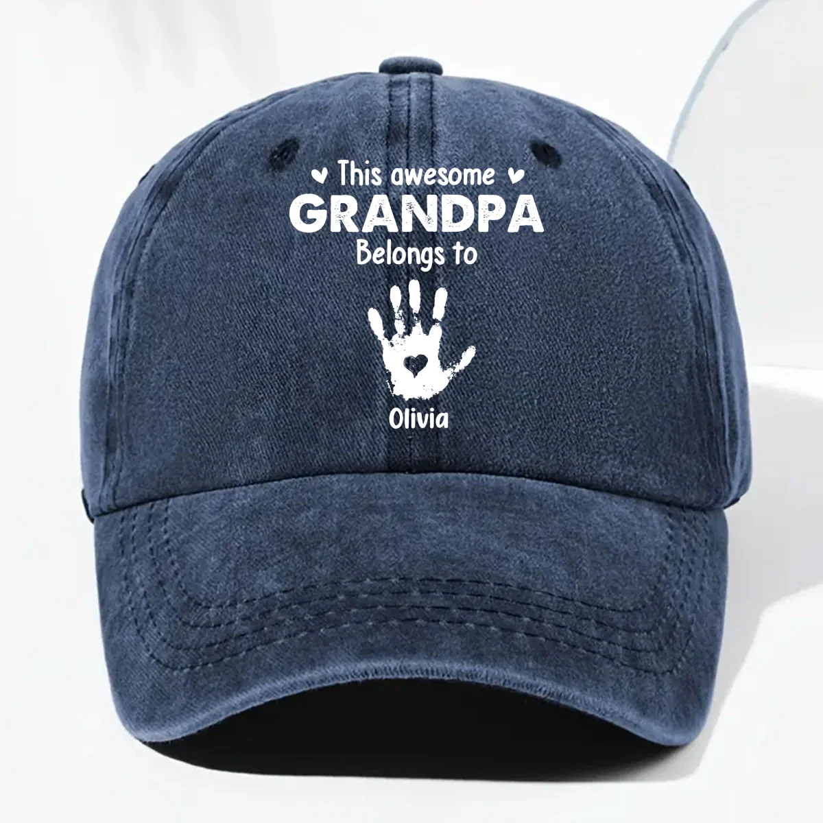 This Awesome Grandpa Belongs To - Personalized Custom Vintage Washed Denim Cap - Image 8