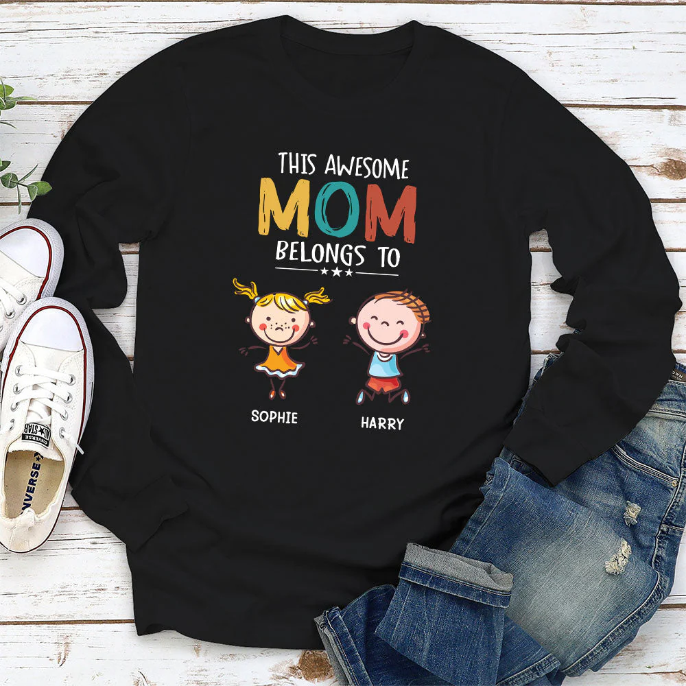 This Awesome Mom Belongs To - Personalized Custom Long Sleeve T-shirt - Image 3