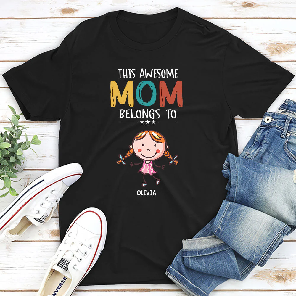 This Awesome Mom Belongs To - Personalized Custom Unisex T-shirt - Image 2