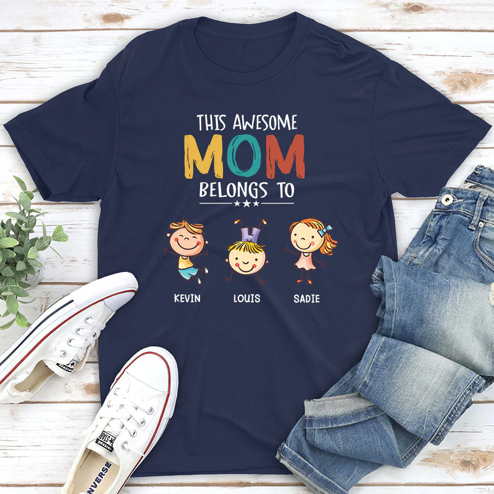 This Awesome Mom Belongs To - Personalized Custom Unisex T-shirt - Image 3