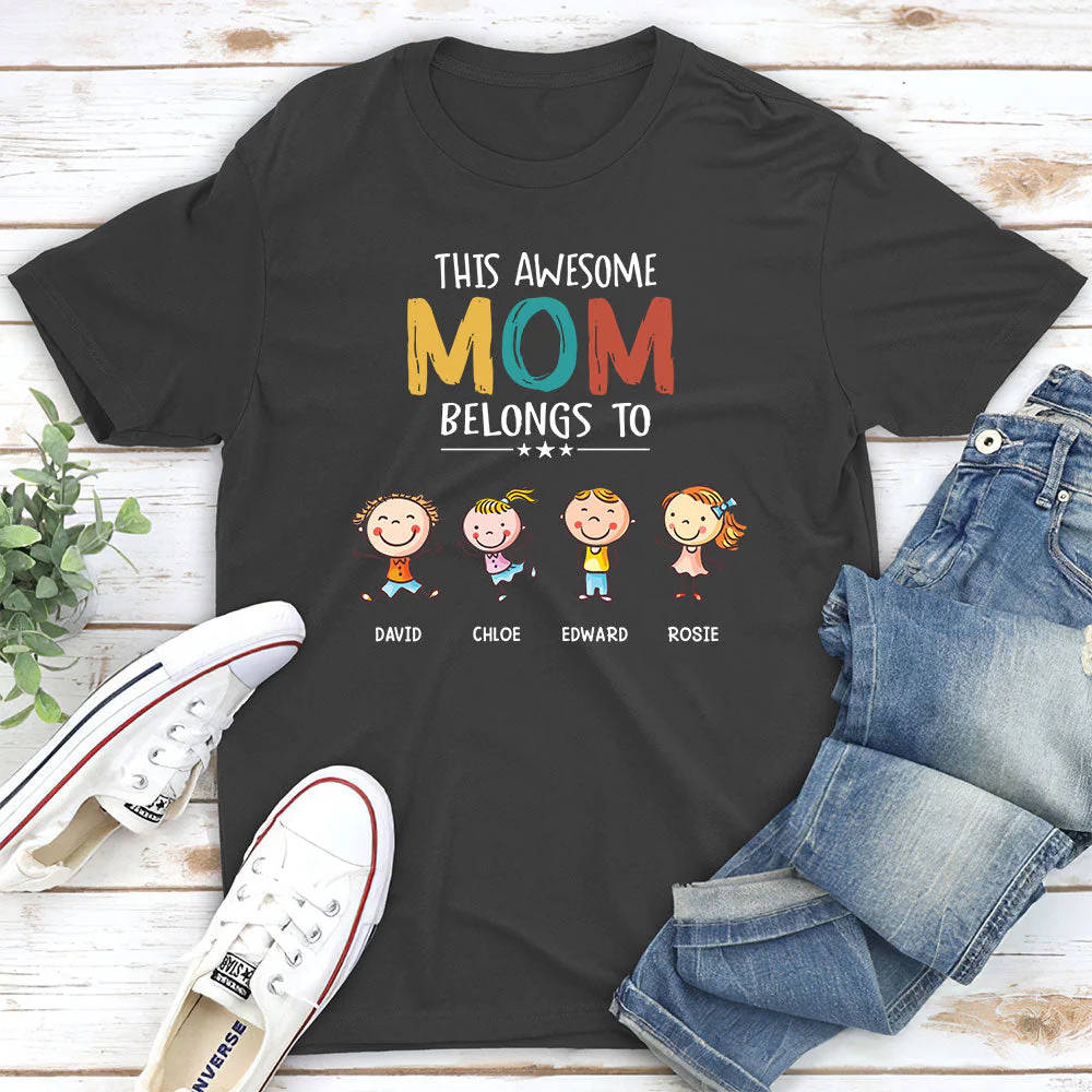 This Awesome Mom Belongs To - Personalized Custom Unisex T-shirt - Image 4