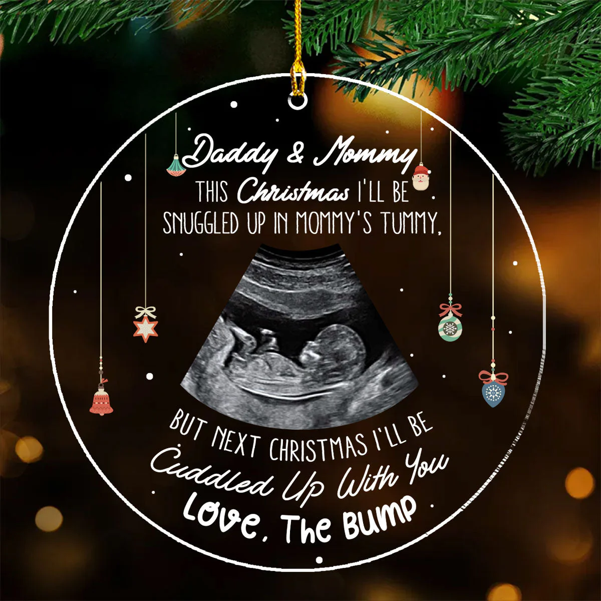 This Christmas Baby Bump To Daddy - Personalized Custom Acrylic Ornament - Image 3