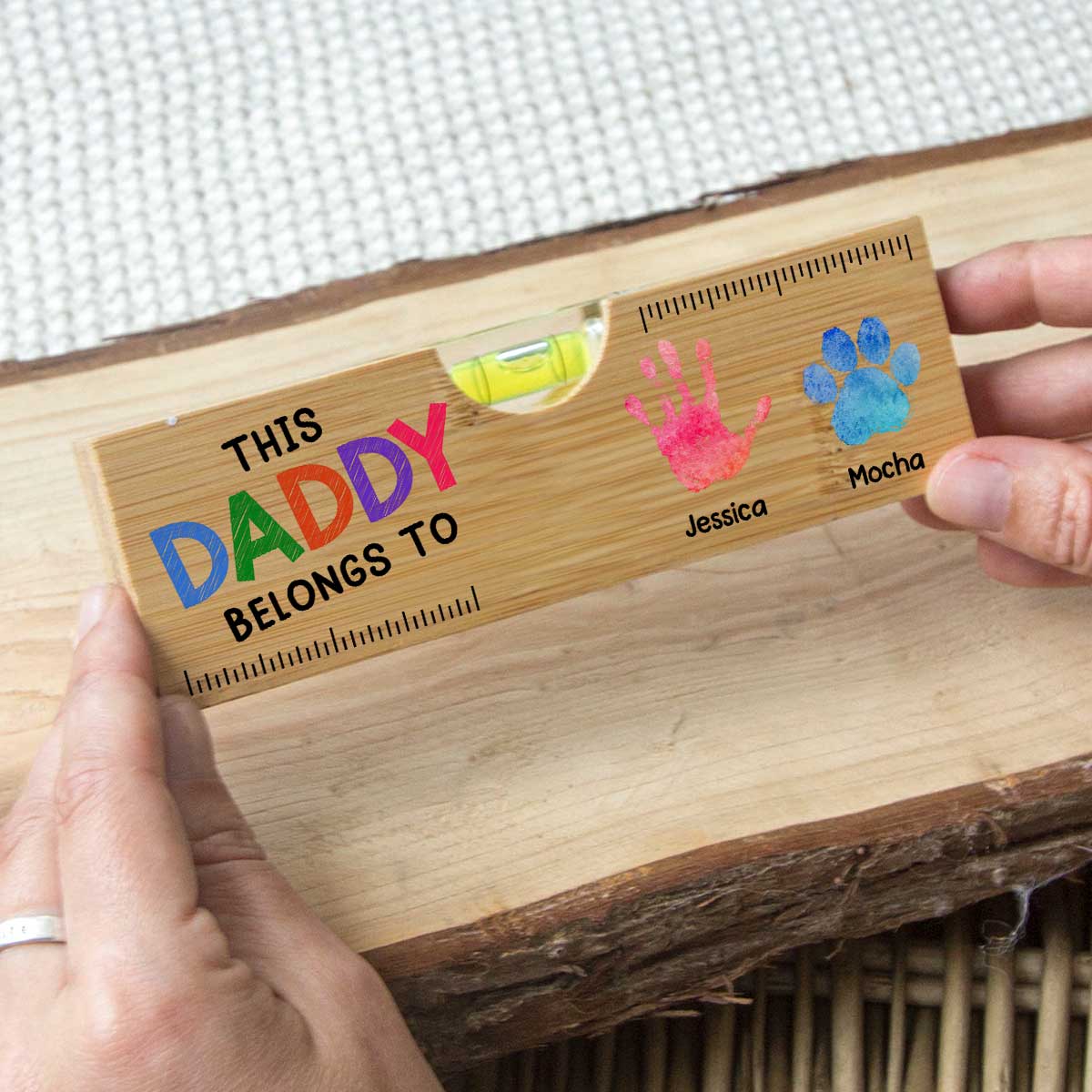 This Daddy Belongs To - Personalized Custom Wooden Spirit Level Bottle Opener - Image 2