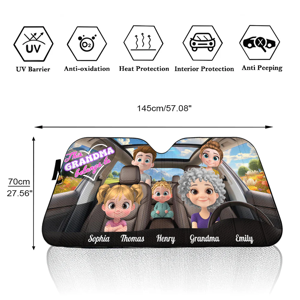 This Grandma Belongs To - Personalized Custom Car Sunshade - Image 6