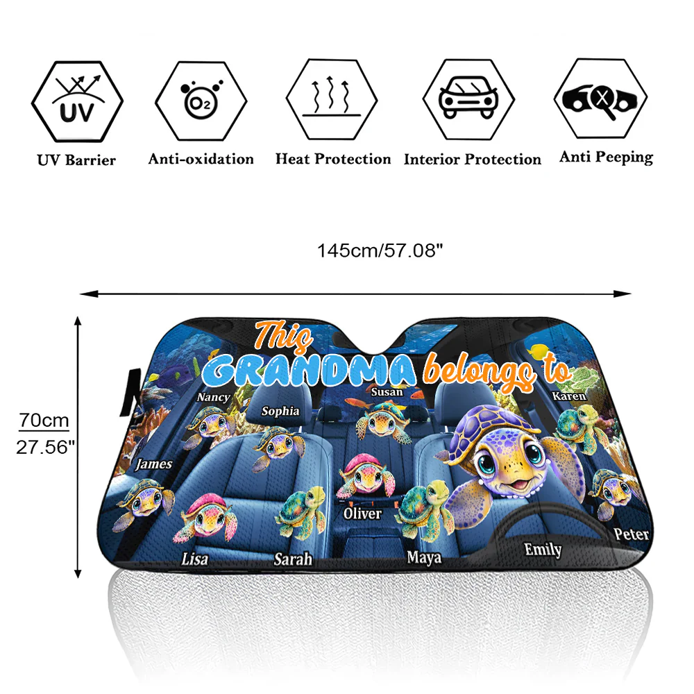 This Grandma Belongs To - Personalized Custom Car Sunshade - Image 5