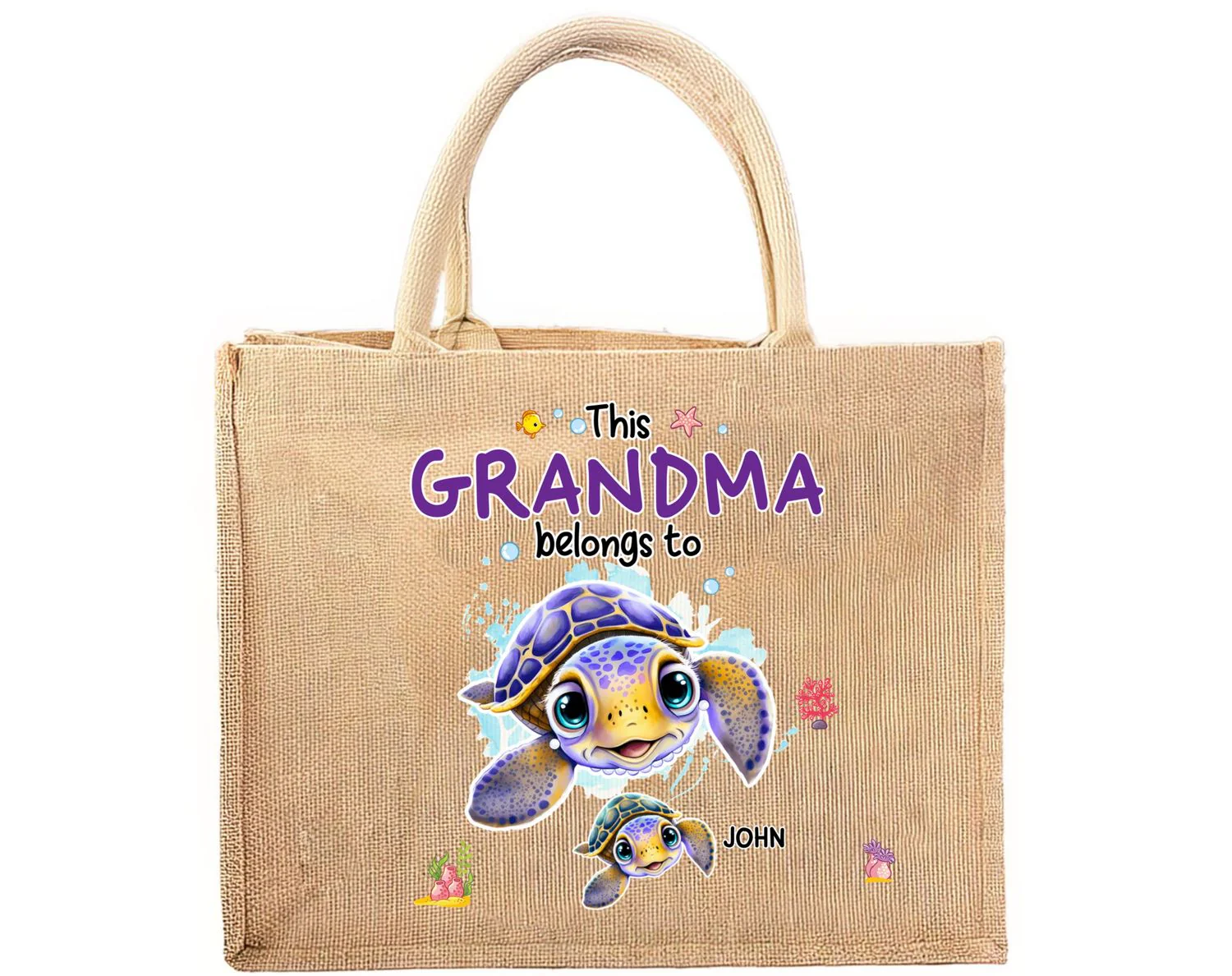 This Grandma Belongs To - Personalized Custom Jute Tote Bag - Image 9