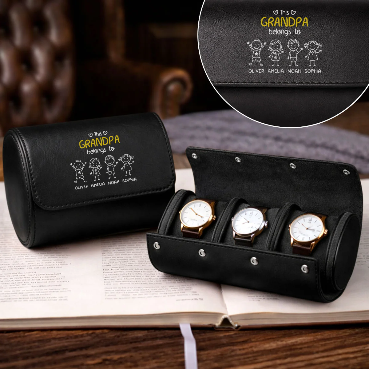 This Grandpa Belongs To Us - Personalized Custom Leather Watch Case