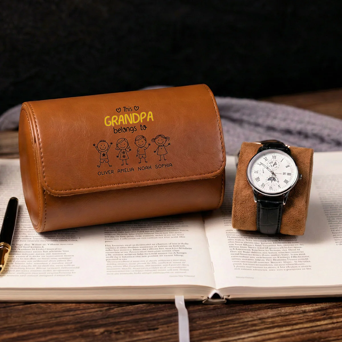 This Grandpa Belongs To Us - Personalized Custom Leather Watch Case - Image 3
