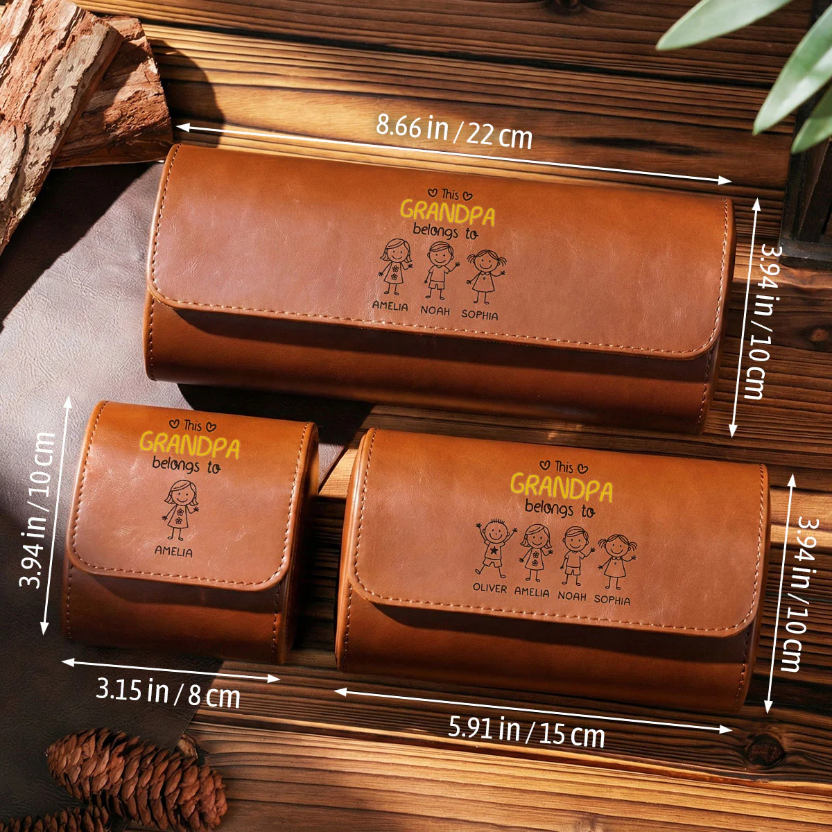 This Grandpa Belongs To Us - Personalized Custom Leather Watch Case - Image 5