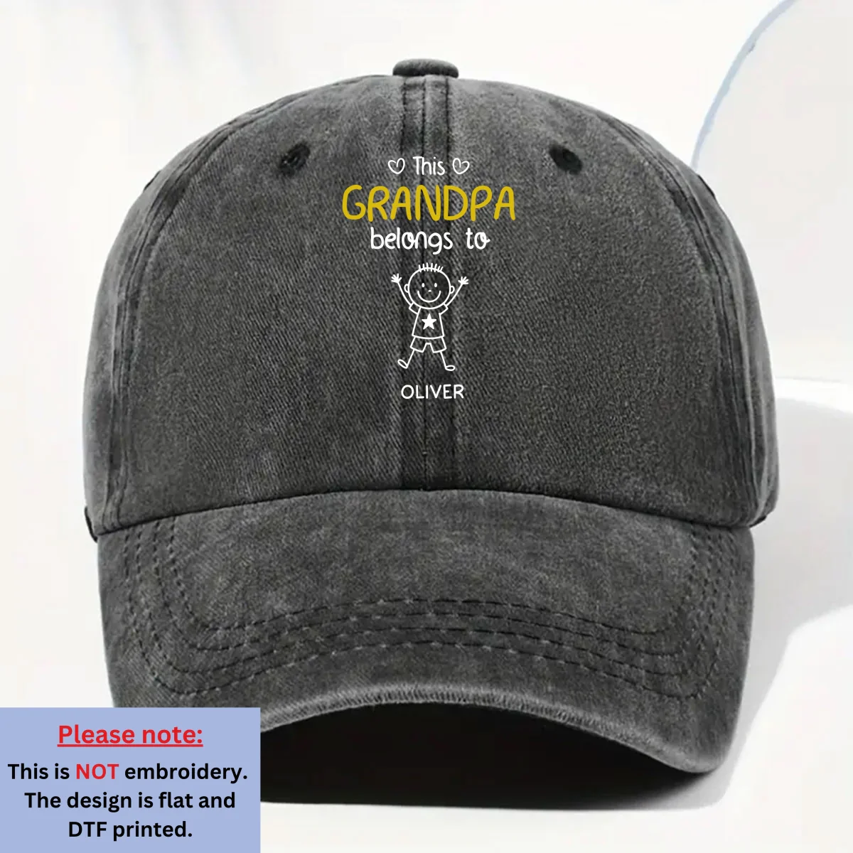 This Grandpa Belongs To Us - Personalized Custom Vintage Washed Denim Cap - Image 6
