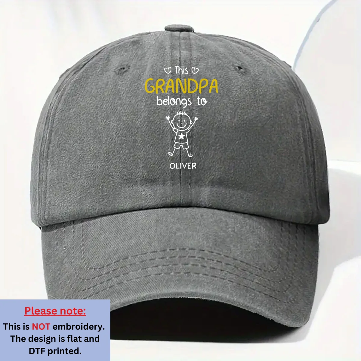 This Grandpa Belongs To Us - Personalized Custom Vintage Washed Denim Cap - Image 7