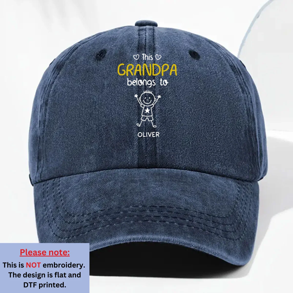 This Grandpa Belongs To Us - Personalized Custom Vintage Washed Denim Cap - Image 8