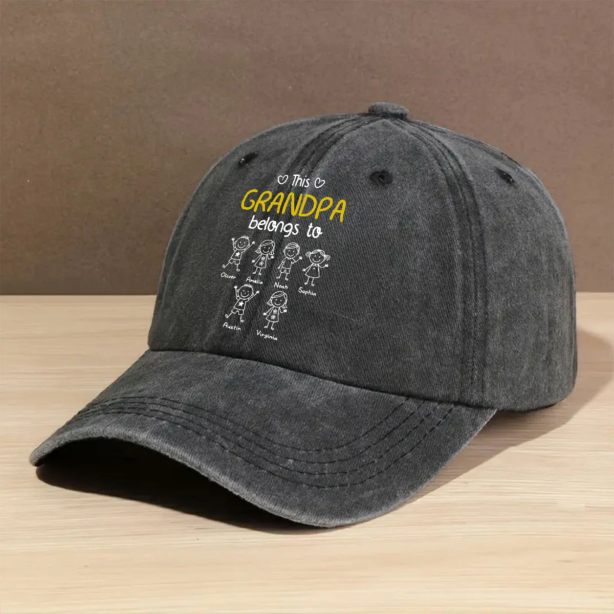 This Grandpa Belongs To Us Ver 2 - Personalized Custom Vintage Washed Denim Cap - Image 2