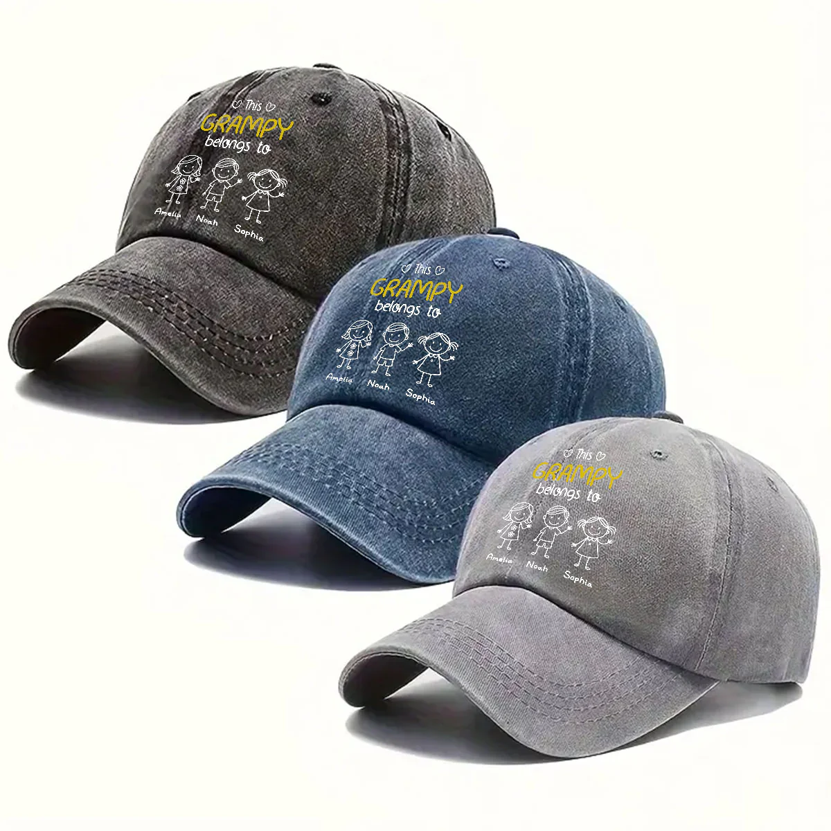 This Grandpa Belongs To Us Ver 2 - Personalized Custom Vintage Washed Denim Cap - Image 4