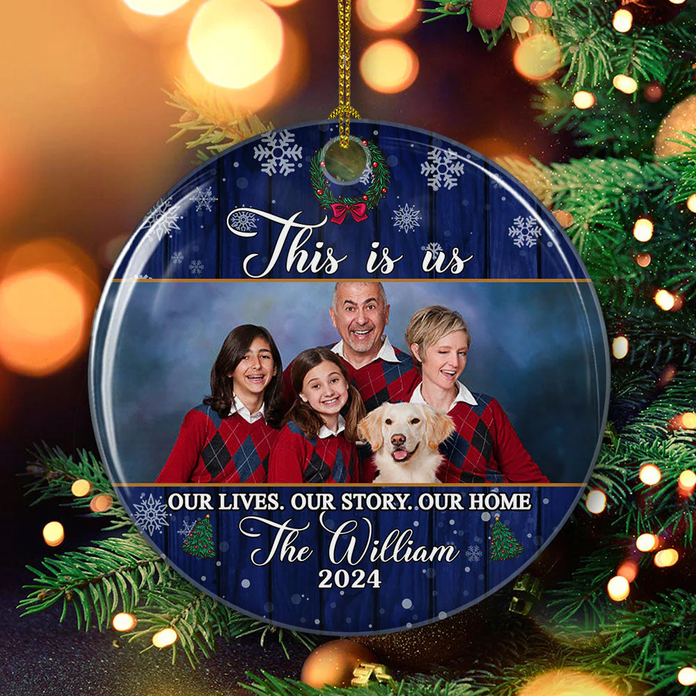This Is Us - Personalized Custom Photo Circle Ceramic Ornament - Image 2