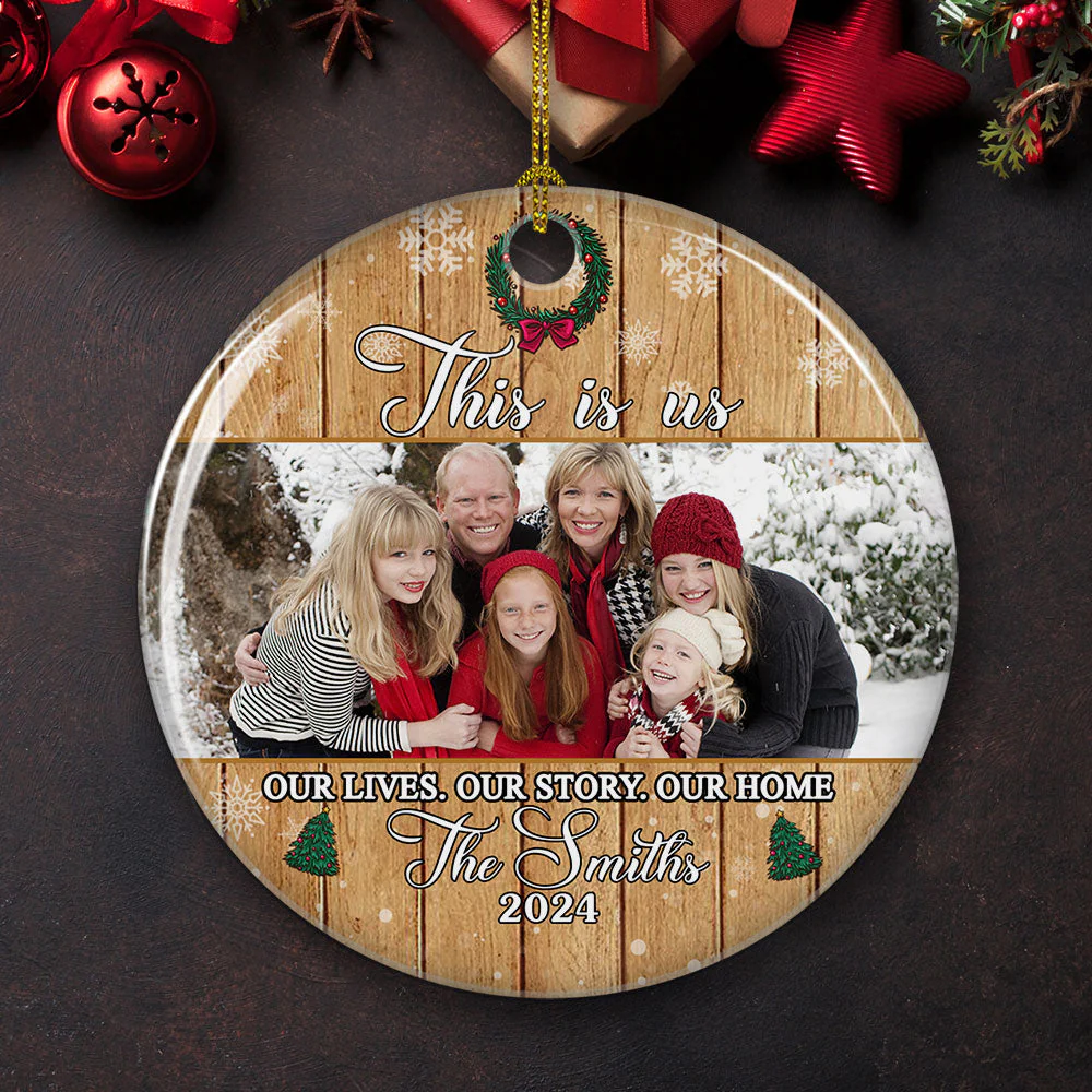 This Is Us - Personalized Custom Photo Circle Ceramic Ornament - Image 3