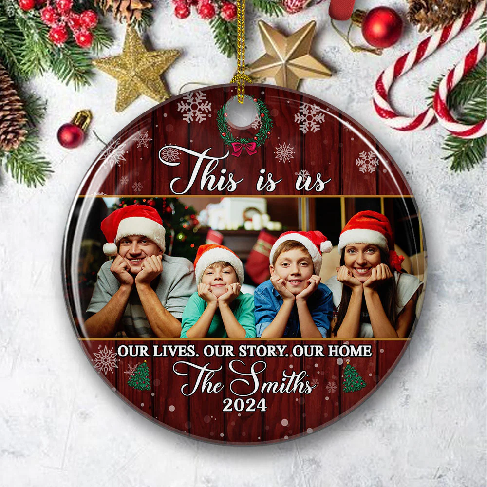 This Is Us - Personalized Custom Photo Circle Ceramic Ornament - Image 4