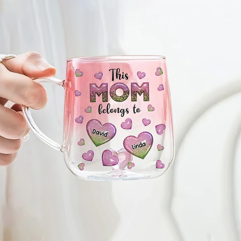 This Mom Belongs To - Personalized Custom Pink Gradient Glass Mug - Image 4