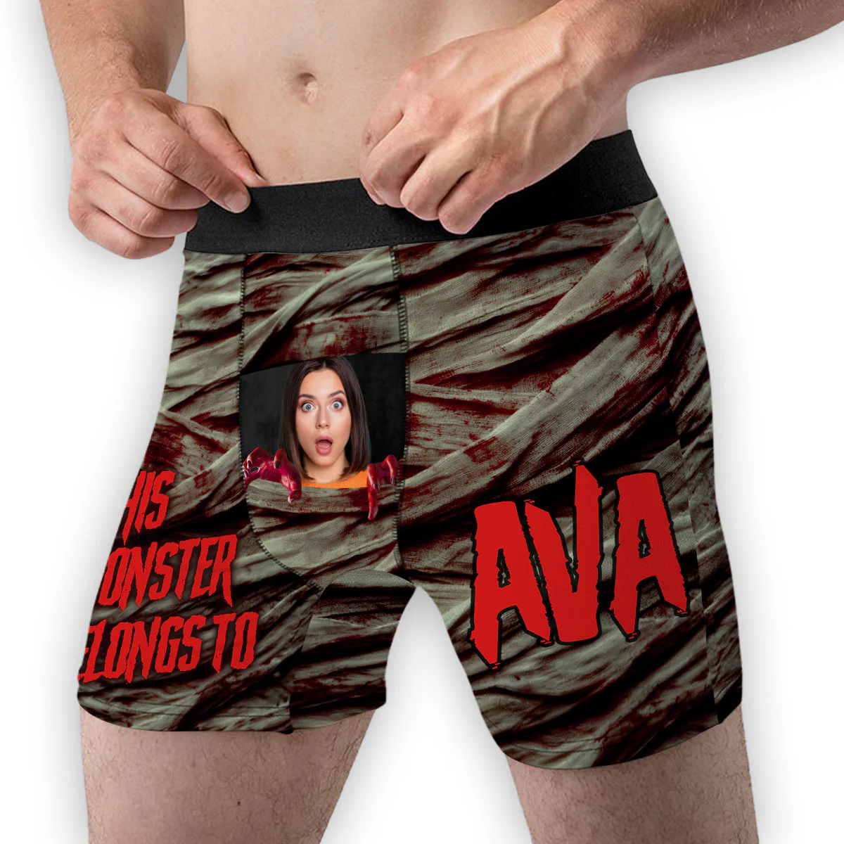 This Monster Belong To - Personalized Photo Men's Boxer Briefs - Image 4