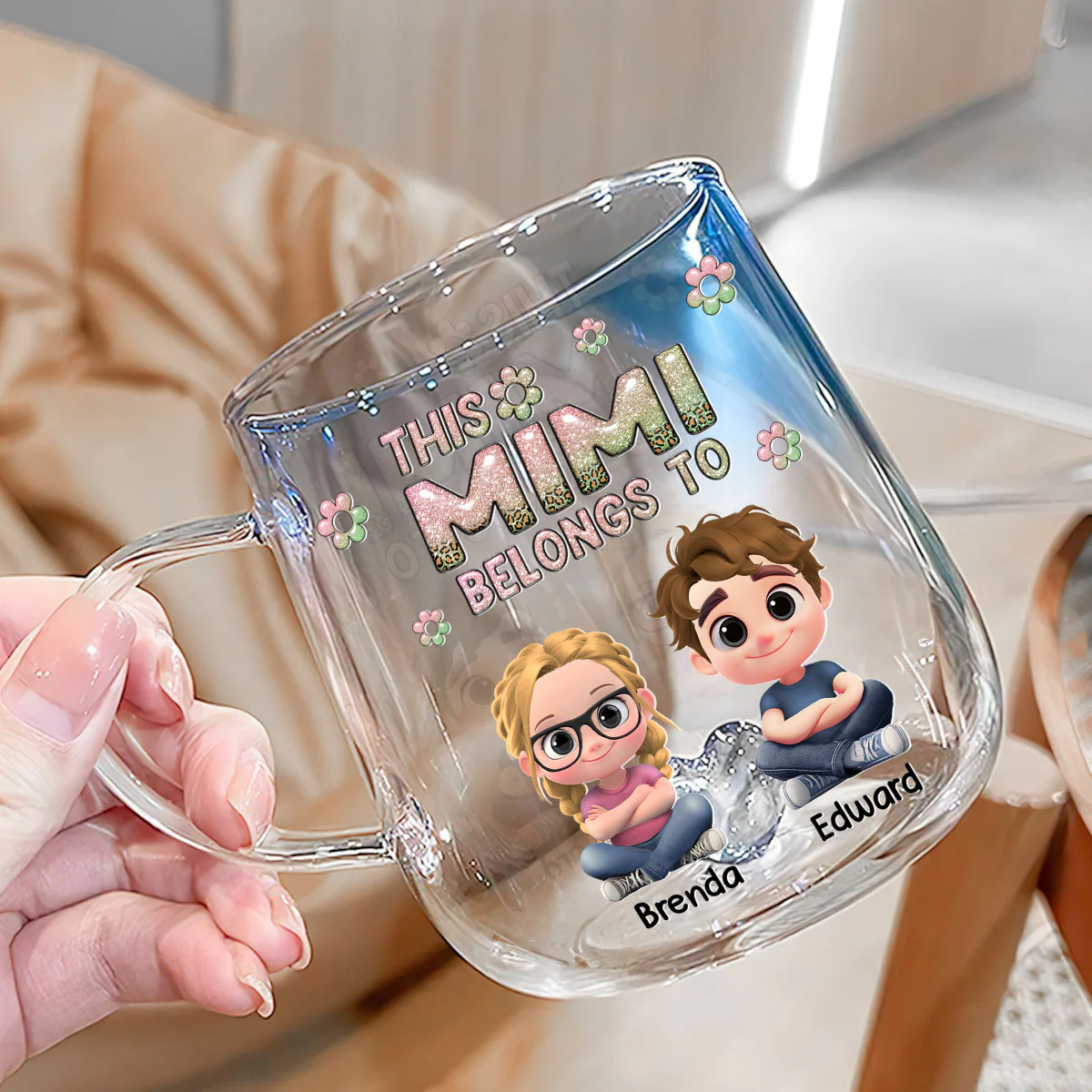This Nana Belongs To - Personalized Custom Blue Gradient Glass Mug - Image 4