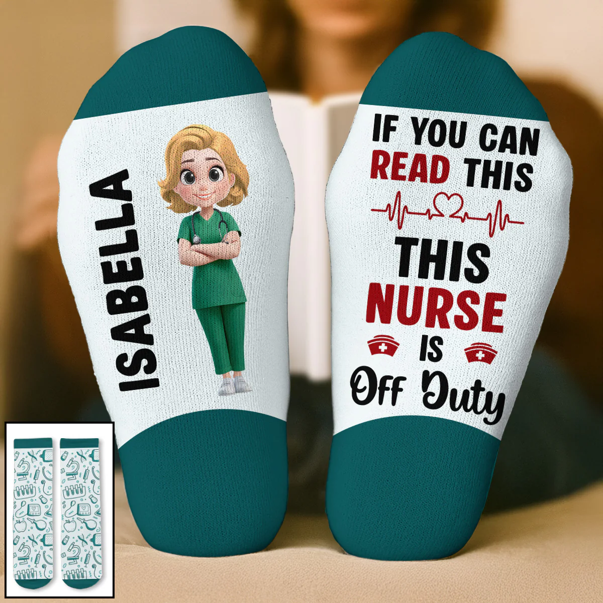This Nurse Is Off Duty - Personalized Custom Crew Socks - Image 2