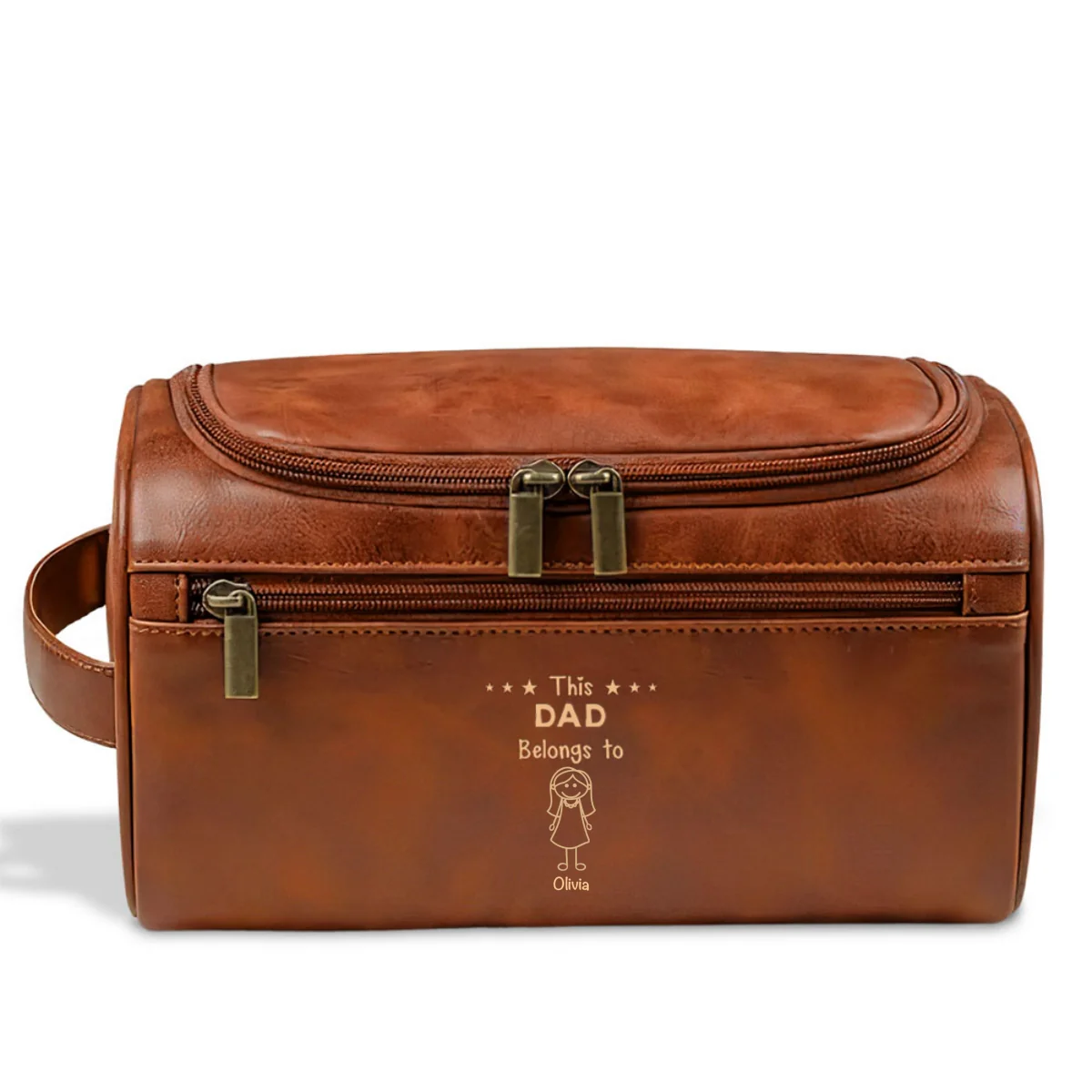 This Papa Belongs To - Personalized Custom Engraved Leather Toiletry Bag - Image 6