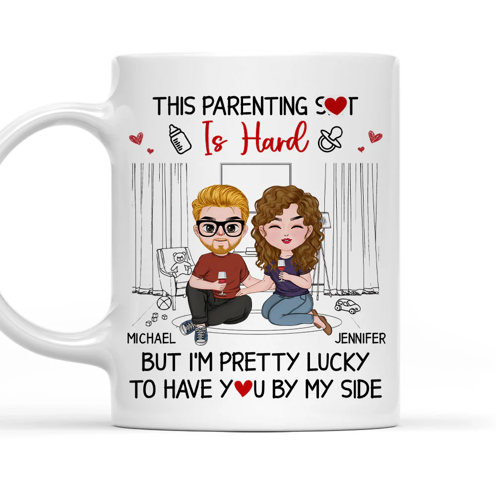 This Parenting Is Hard But Im Pretty Lucky - Personalized Custom Coffee Mug