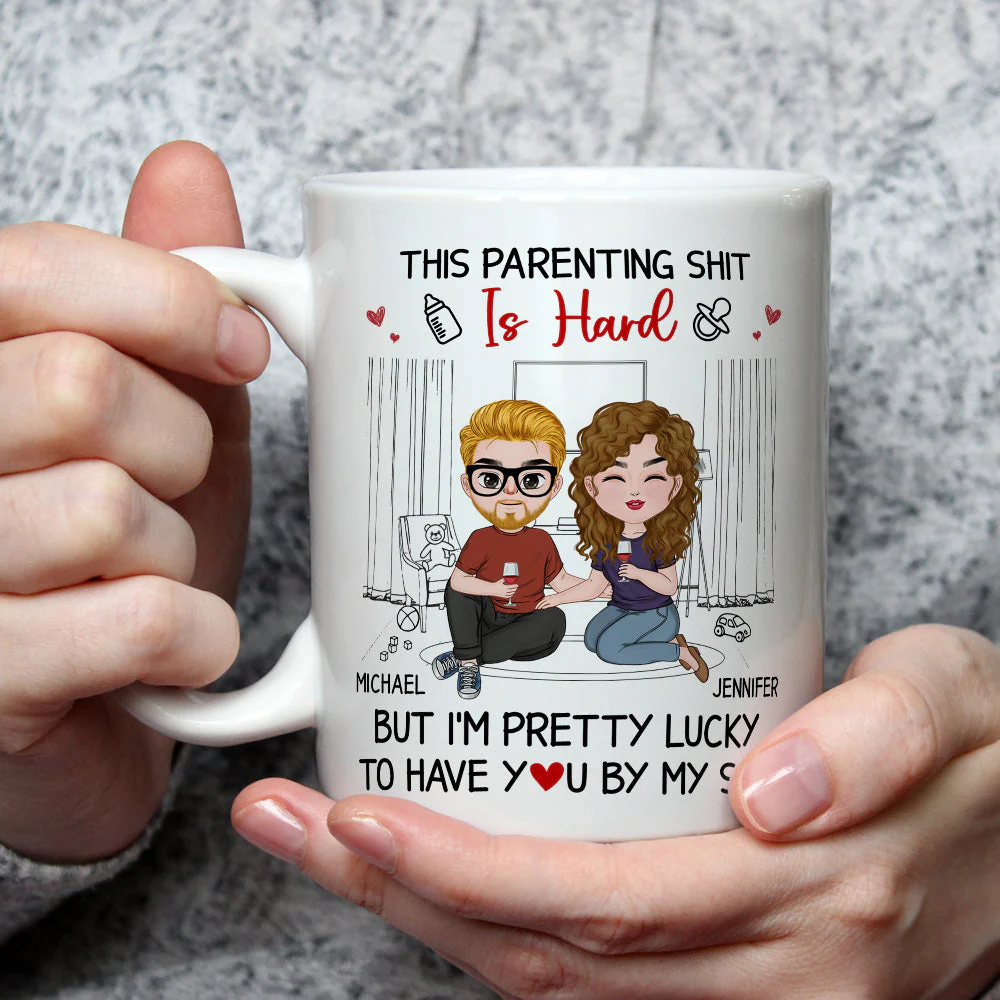 This Parenting Is Hard But Im Pretty Lucky - Personalized Custom Coffee Mug - Image 3