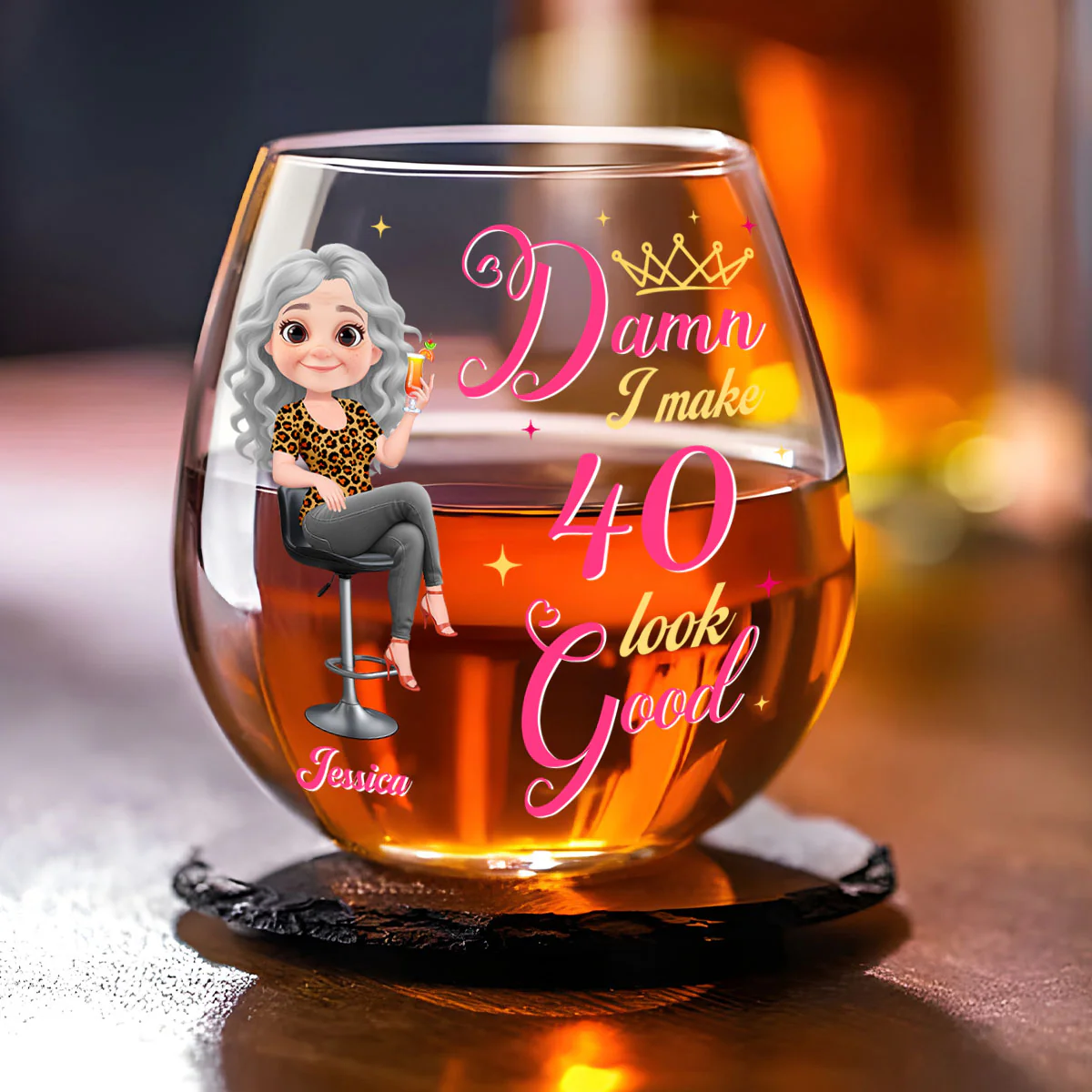 This Queen Look Fabulous - Personalized Custom Wine Glass - Image 3