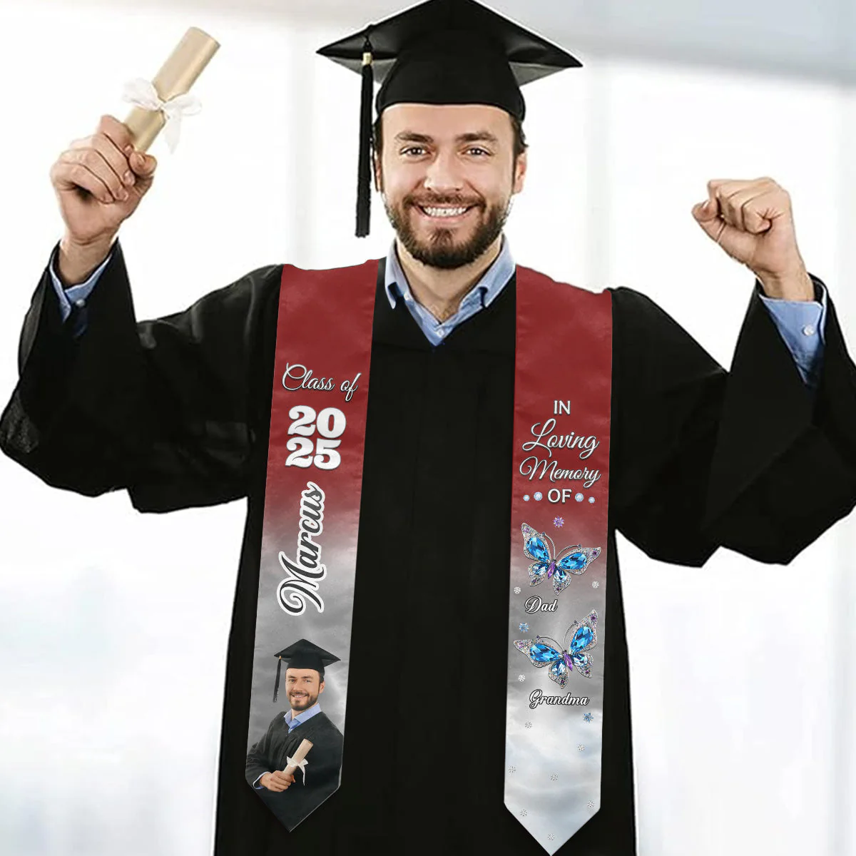 Those We Love Beside Us Every Day - Personalized Custom Graduation Stole - Image 3