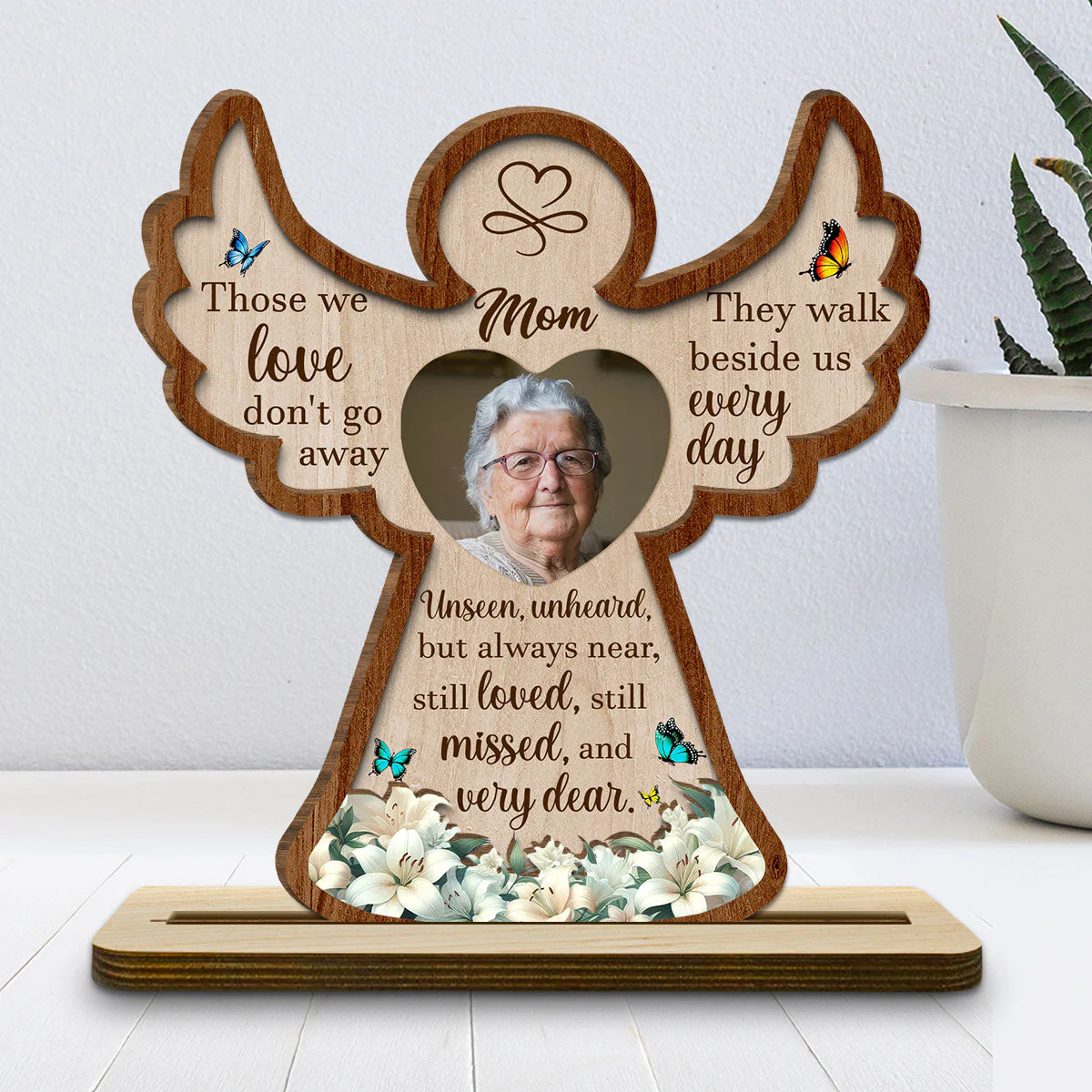 Those We Love Do Not Go Away - Personalized Custom 2-Layer Wood Plaque With Flat Base - Image 4