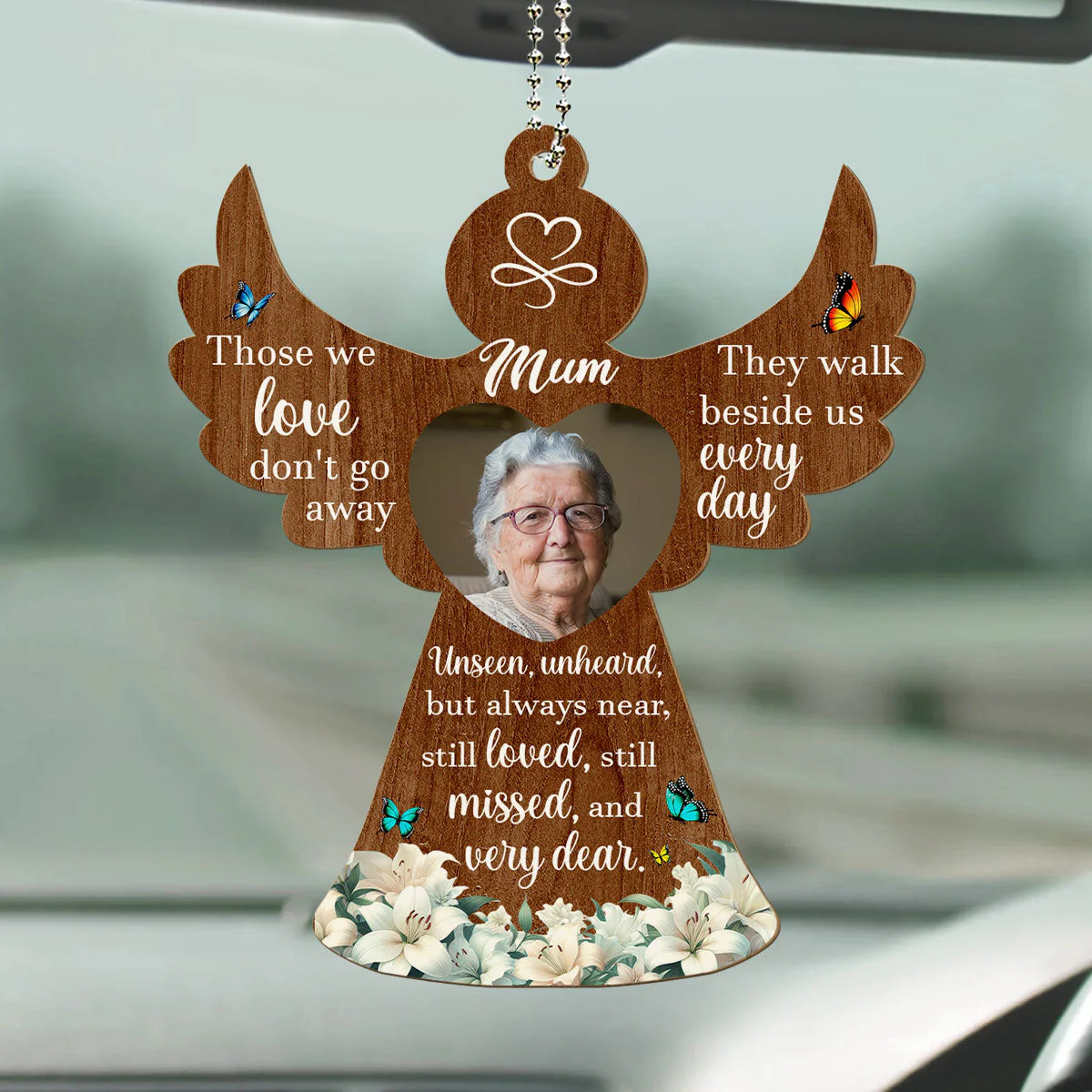 Those We Love Do Not Go Away - Personalized Custom Wood Car Ornament - Image 3