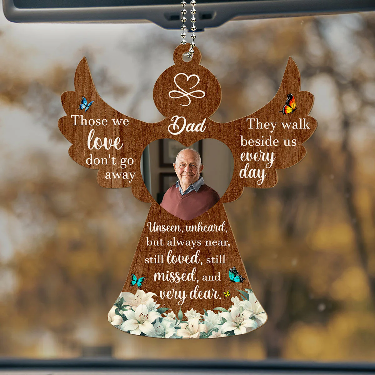 Those We Love Do Not Go Away - Personalized Custom Wood Car Ornament - Image 4