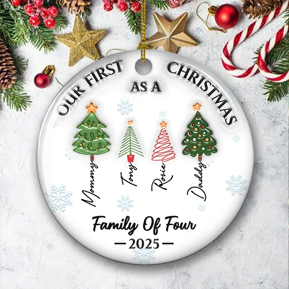 Three Names Of Christmas Tree - Personalized Custom 3D Inflated Effect Ceramic Ornament - Image 3