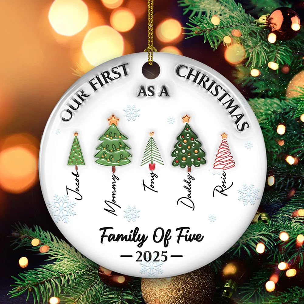 Three Names Of Christmas Tree - Personalized Custom 3D Inflated Effect Ceramic Ornament - Image 4