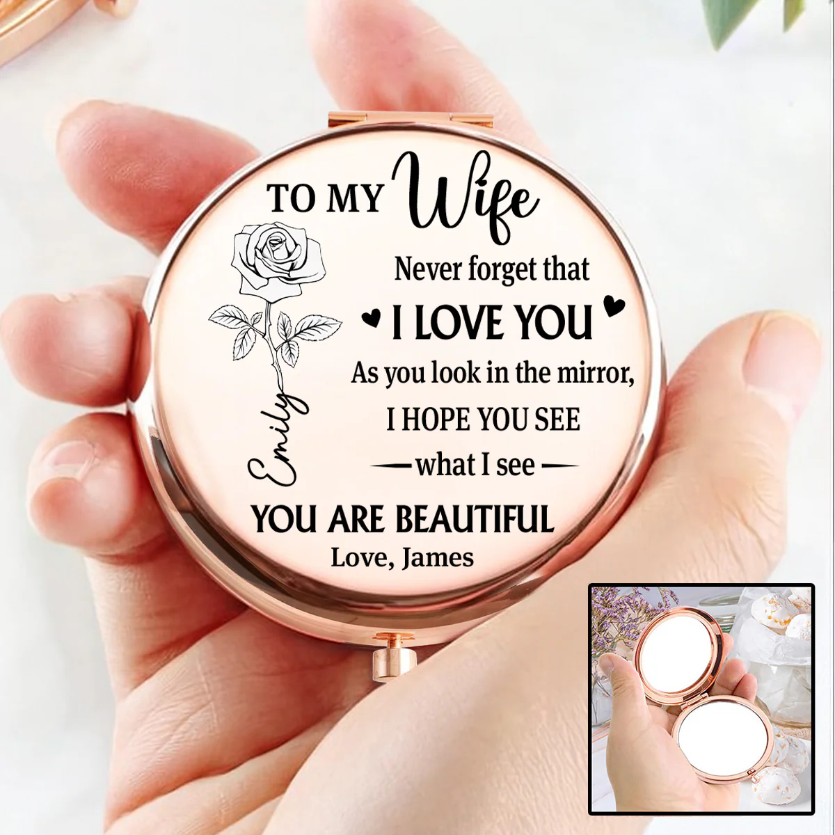Time Passes Love Remains - Personalized Custom Compact Mirror