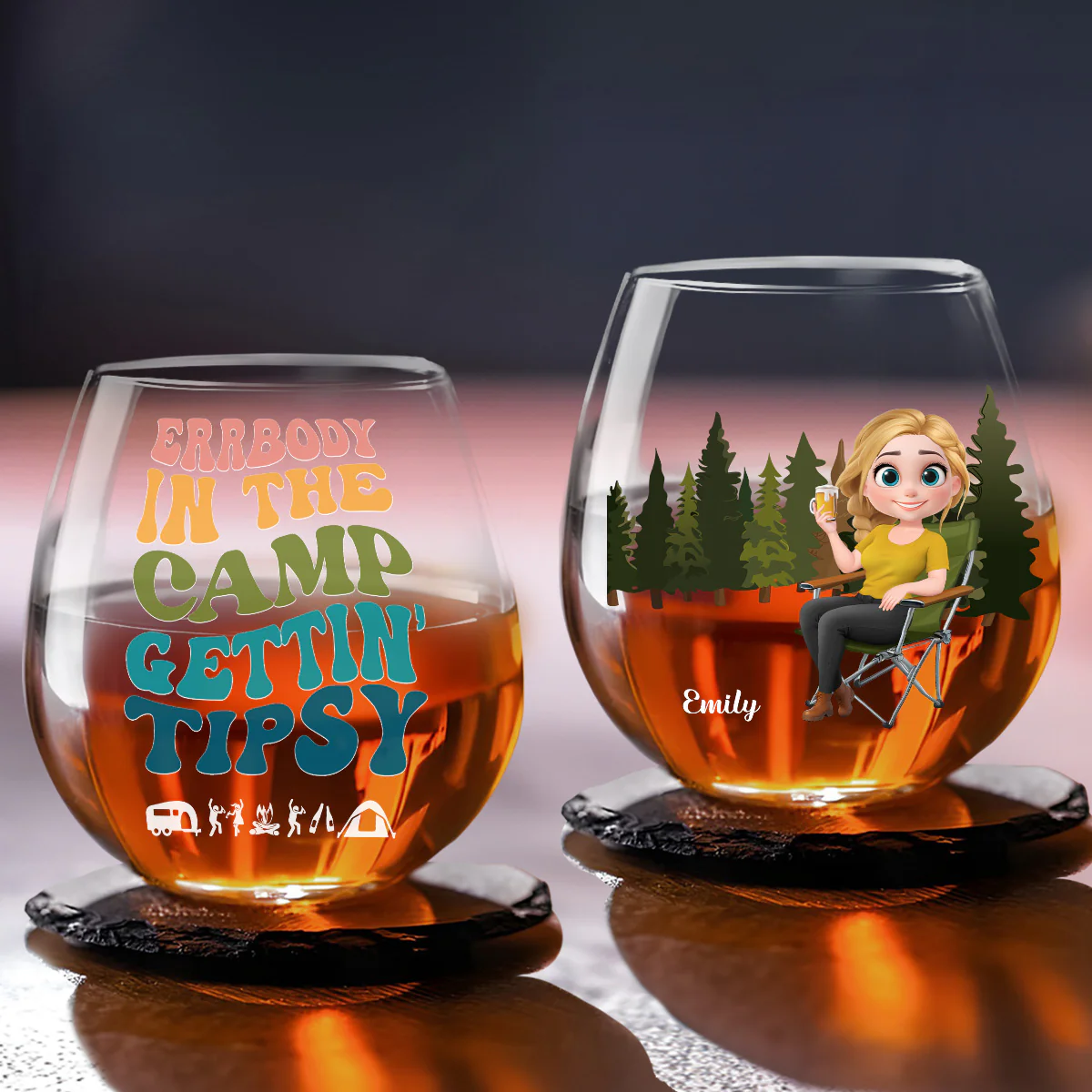 Tipsy Campers Happy Memories Made - Personalized Custom Wine Glass
