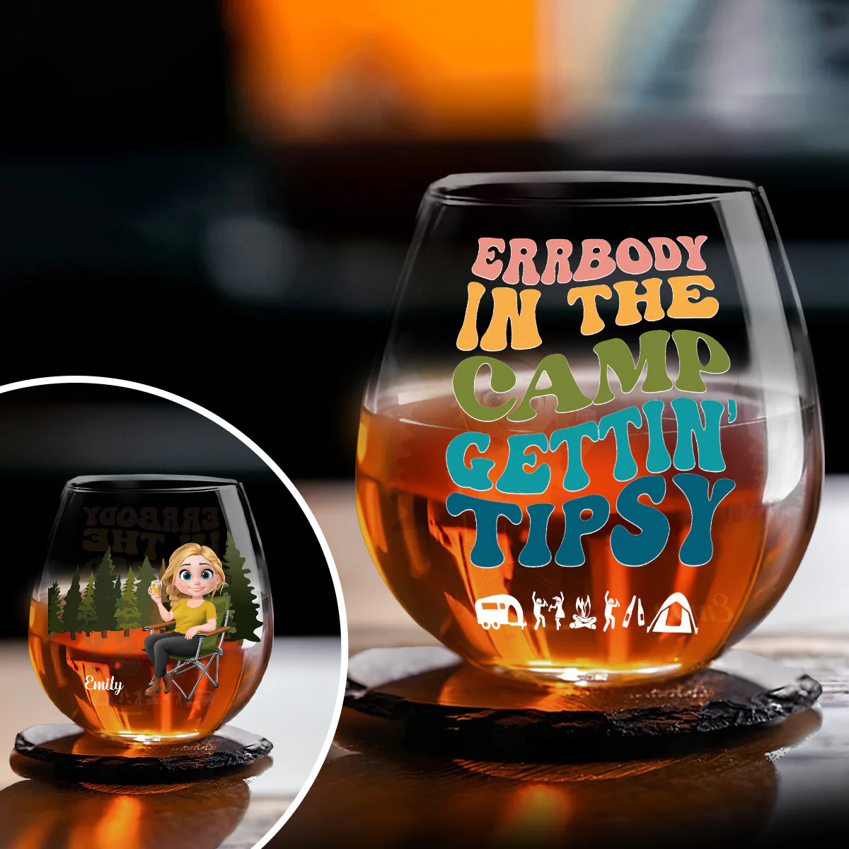 Tipsy Campers Happy Memories Made - Personalized Custom Wine Glass - Image 2