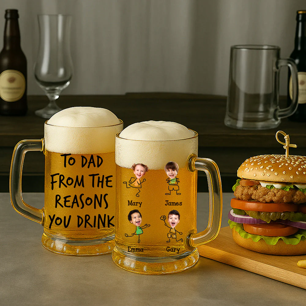 To Dad From The Reason You Drink - Personalized Custom Beer Glass With Handle - Image 2